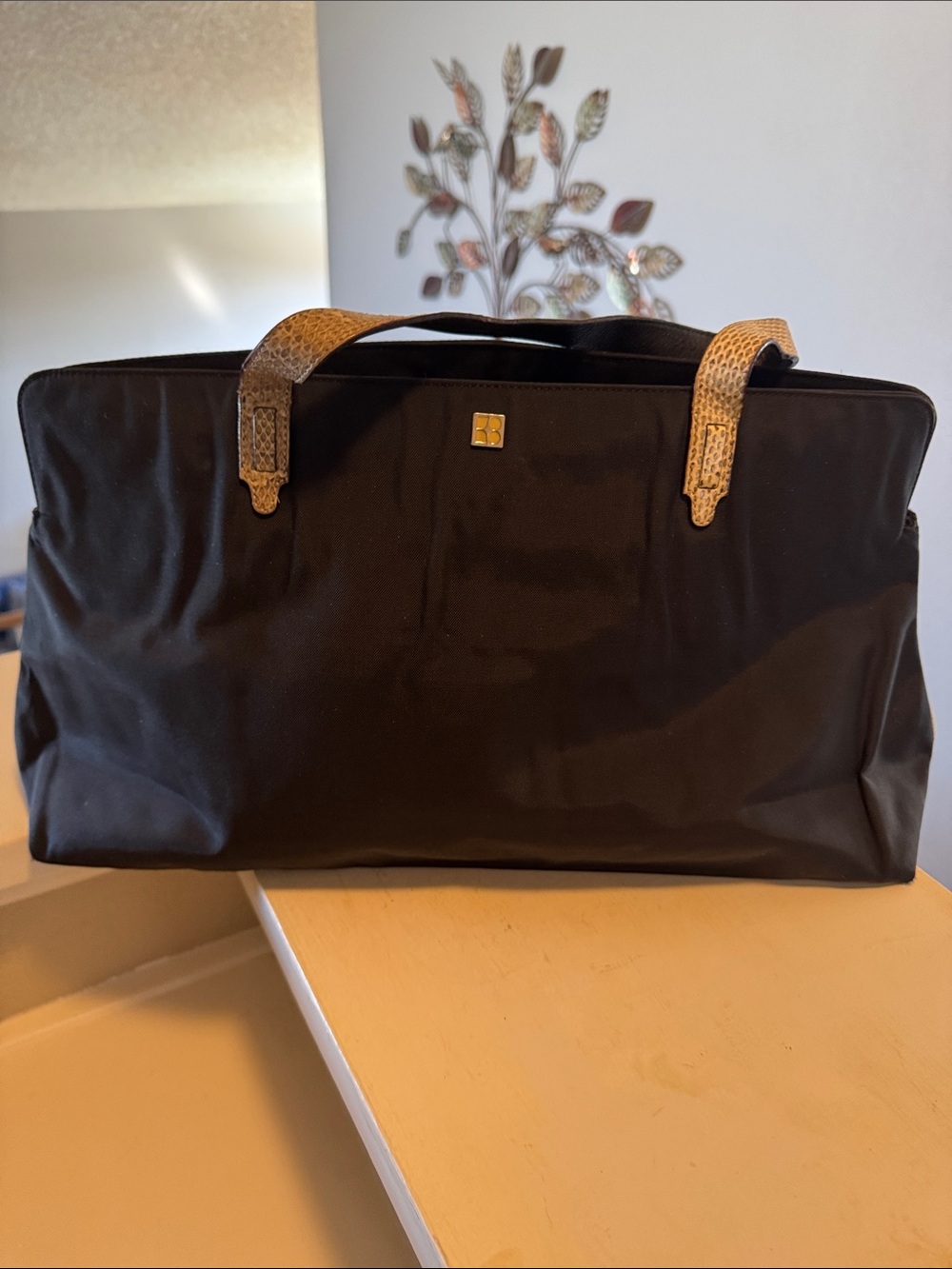 kate spade Black Tote with Tan Textured Handles
